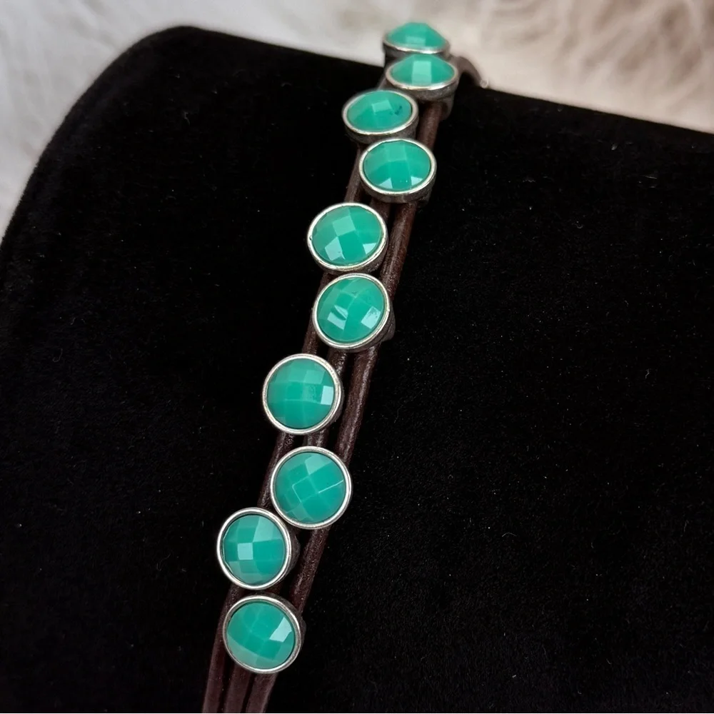 Beautiful, bohemian chic, brown and greenish blue costume bracelet
